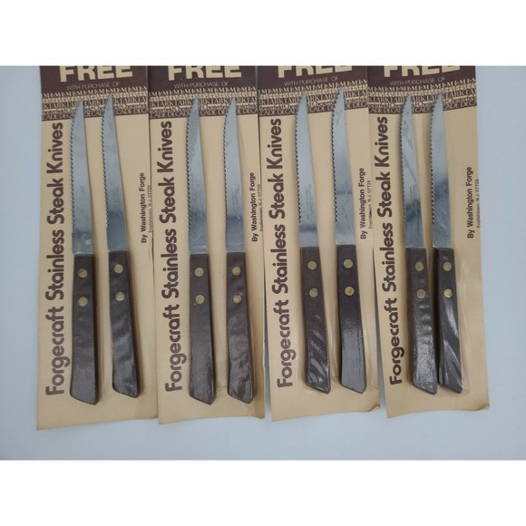 Lot of 8 Vintage Forgecraft Stainless Steak Knives Old Stock Factory Sealed - Picture 1 of 4